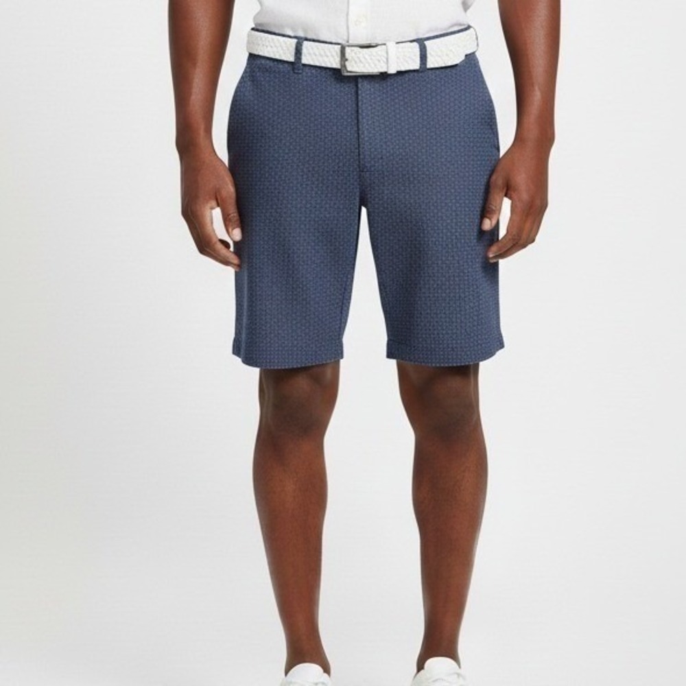 Roundtree & Yorke Performance Golf Shorts Mens 38 Navy Geometric Athleisure